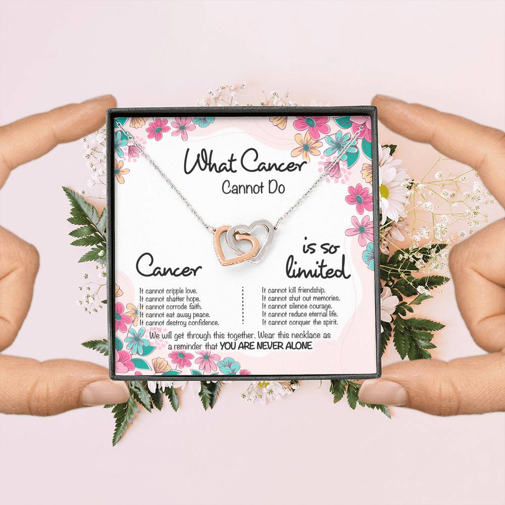 Cancer Survivor What Cancer Cannot Do Interlocking Hearts Pendant Necklace - Cancer Awareness Recovery Gifts