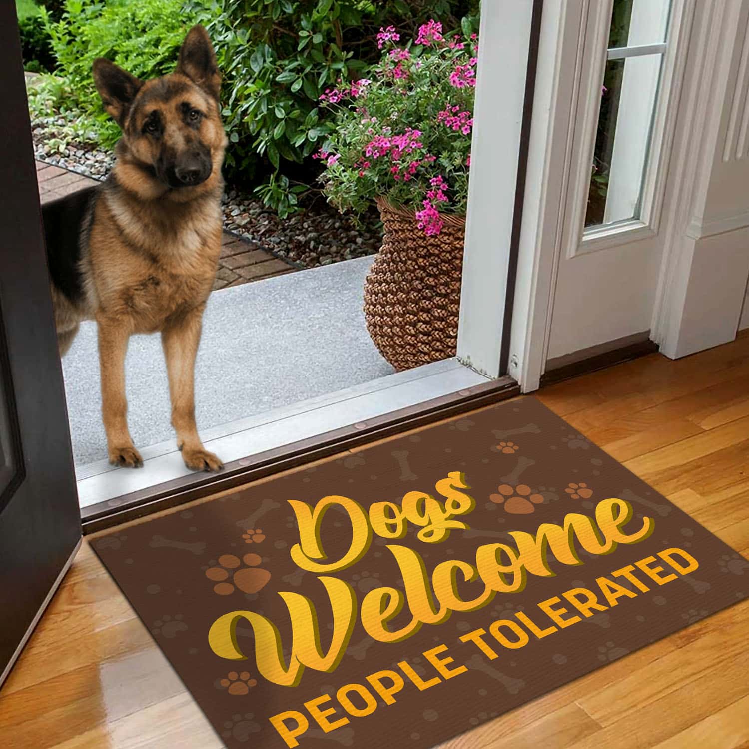 6BN. Dogs Welcome German Shepherd Doormat Mockup
