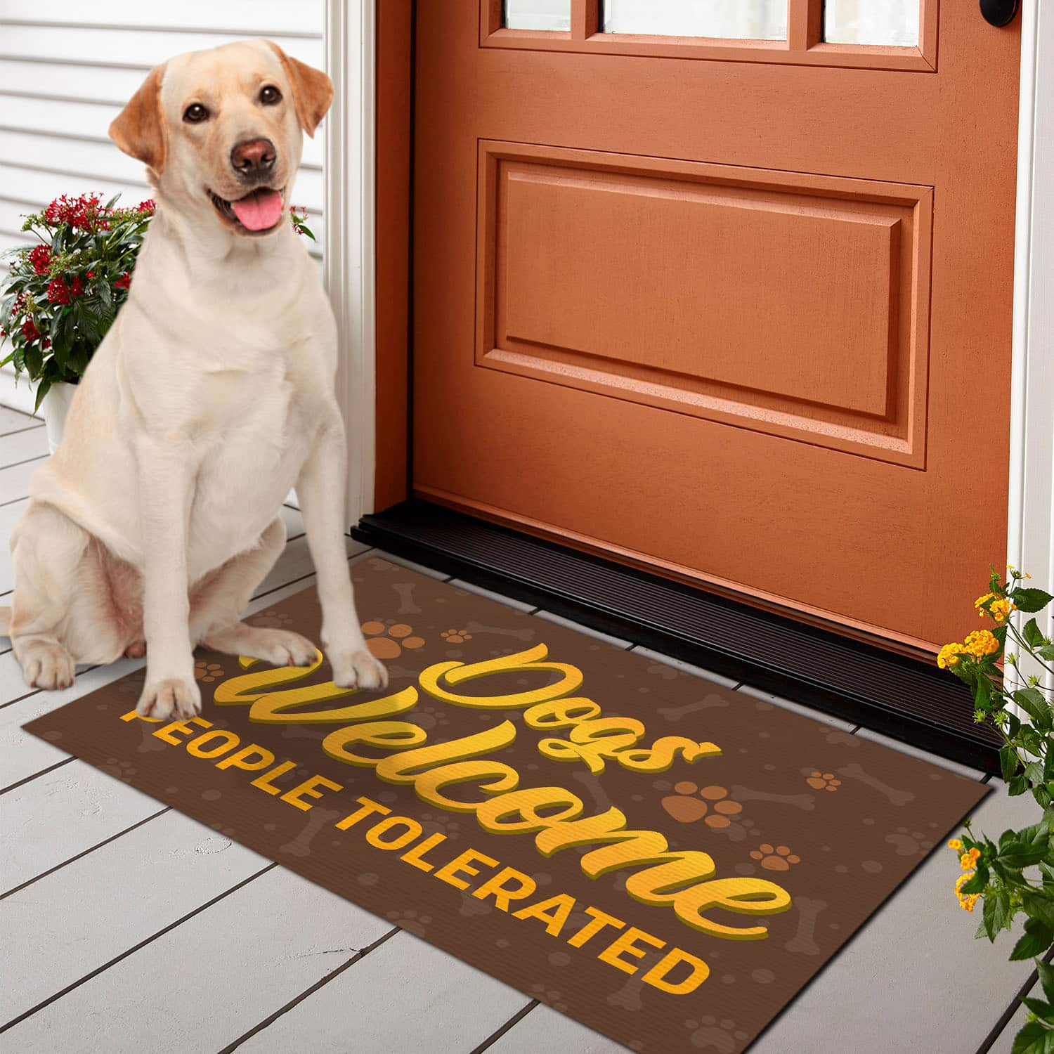 6BN. Dogs Welcome Labrador Retriever Doormat Mockup