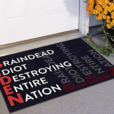 Alternative view of Biden Braindead Idiot Destroying Entire Nation Indoor Outdoor Doormat - Anti Biden Doormat