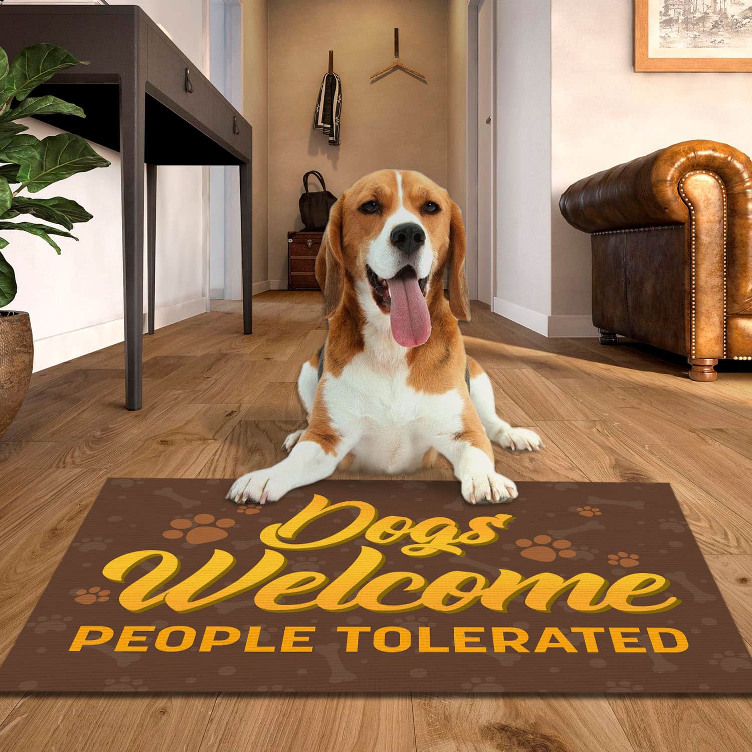 6BN. Dogs Welcome Beagle Doormat Mockup