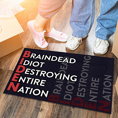 Biden Braindead Idiot Destroying Entire Nation Indoor Outdoor Doormat - Anti Biden Doormat