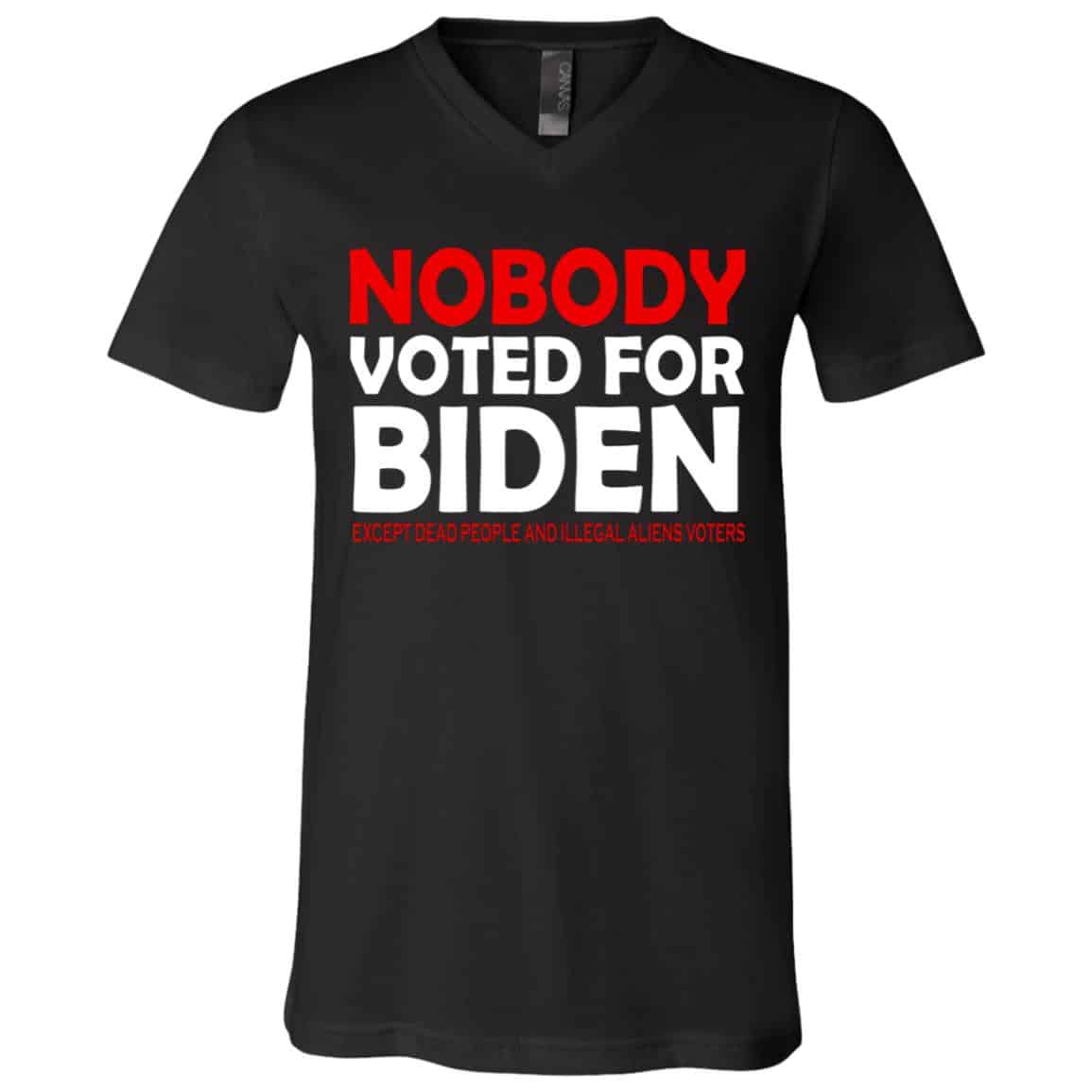 Nobody Voted for Biden Tshirt, Black, V-Neck T-Shirt