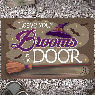 Leave Your Brooms At The Door Funny Halloween Indoor Outdoor Decorative Doormat