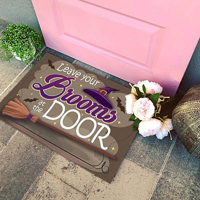 Alternative view of Leave Your Brooms At The Door Funny Halloween Indoor Outdoor Decorative Doormat