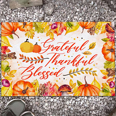 Grateful Thankful Blessed Doormat - Thanksgiving Indoor Outdoor Decorative Doormat