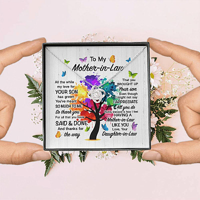 To My Mother In Law All The While My Love For Your Son Has Grown Love Knot Necklace - Mother In Law Wedding Gifts