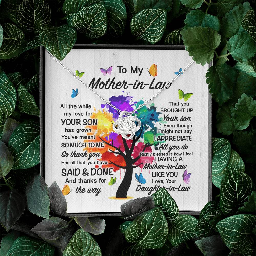 To My Mother In Law All The While My Love For Your Son Has Grown Love Knot Necklace - Mother In Law Wedding Gifts