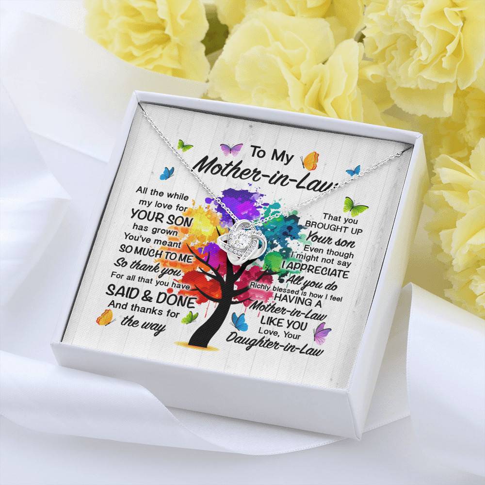 To My Mother In Law All The While My Love For Your Son Has Grown Love Knot Necklace - Mother In Law Wedding Gifts