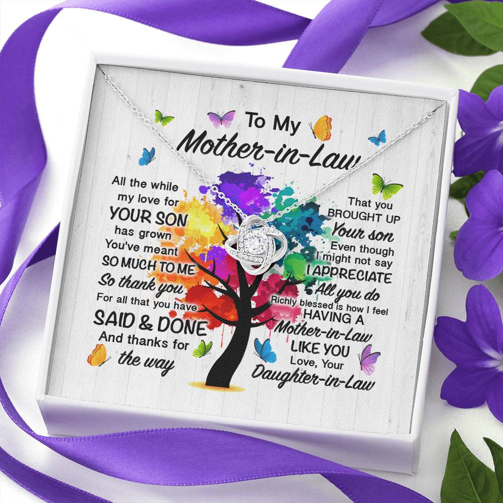 To My Mother In Law All The While My Love For Your Son Has Grown Love Knot Necklace - Mother In Law Wedding Gifts