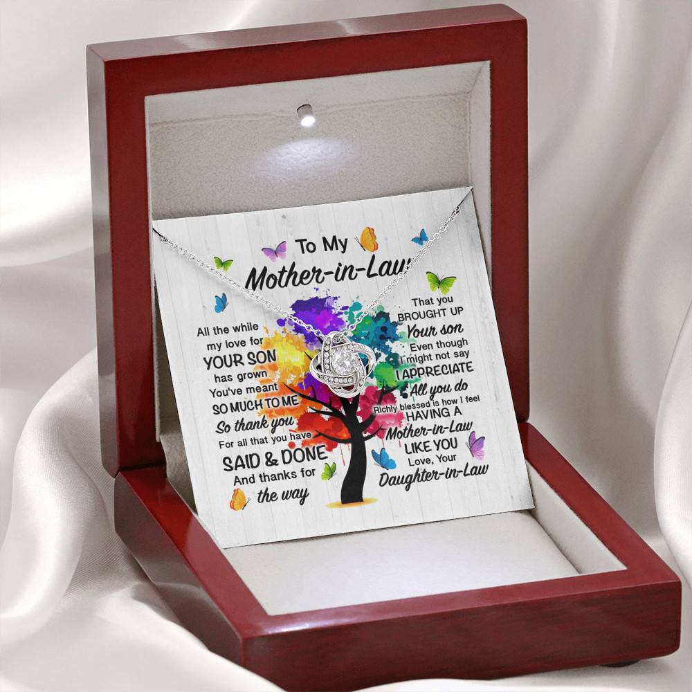 To My Mother In Law All The While My Love For Your Son Has Grown Love Knot Necklace - Mother In Law Wedding Gifts