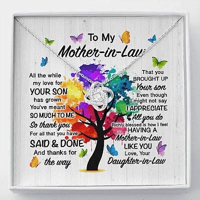 To My Mother In Law All The While My Love For Your Son Has Grown Forever Love Heart Pendant Necklace - Love Knot Necklace