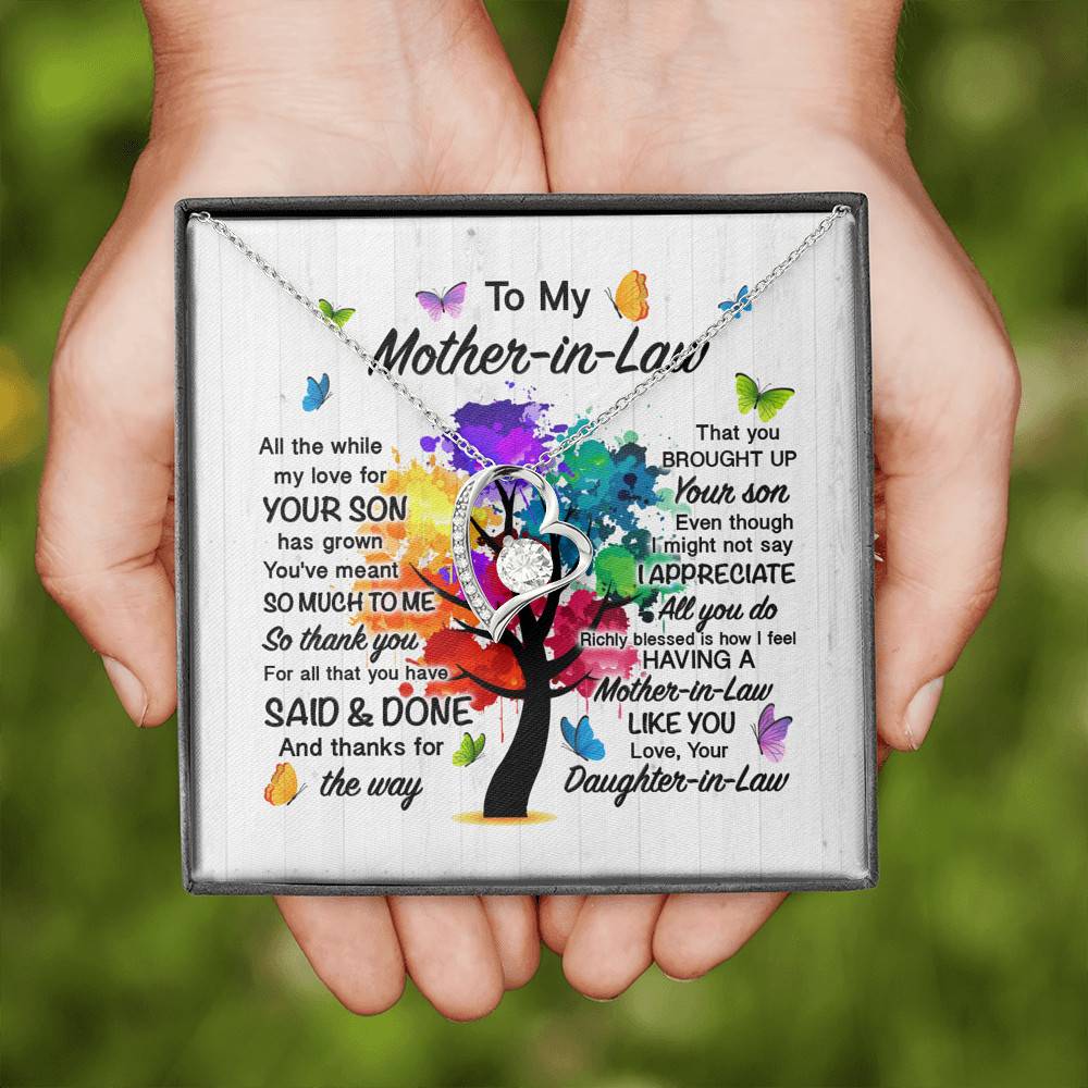 To My Mother In Law All The While My Love For Your Son Has Grown Forever Love Heart Pendant Necklace