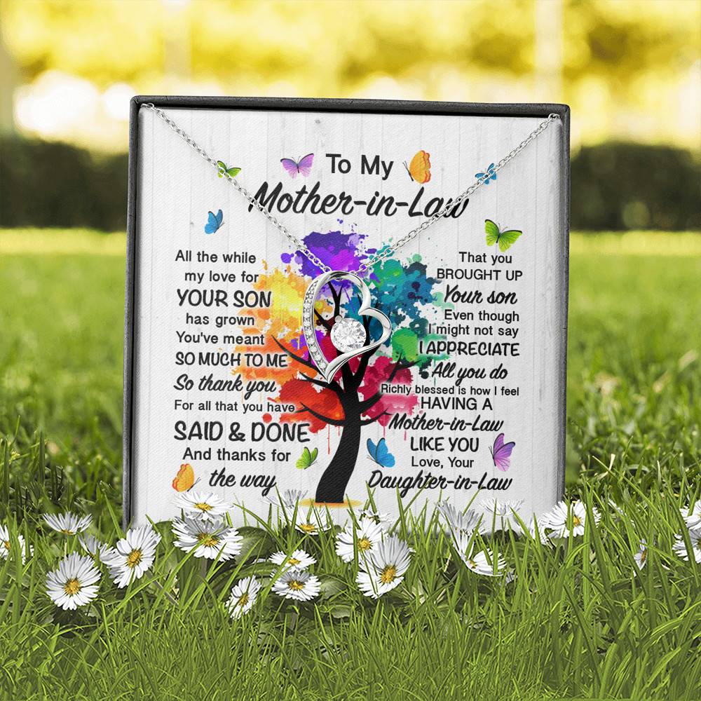 To My Mother In Law All The While My Love For Your Son Has Grown Forever Love Heart Pendant Necklace