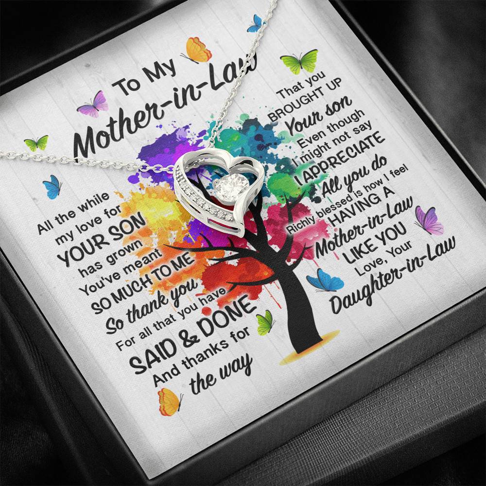 To My Mother In Law All The While My Love For Your Son Has Grown Forever Love Heart Pendant Necklace