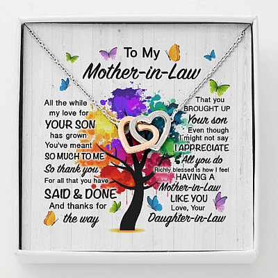 To My Mother In Law All The While My Love For Your Son Has Grown Interlocking Hearts Pendant Necklace - Interlocking Hearts Necklace