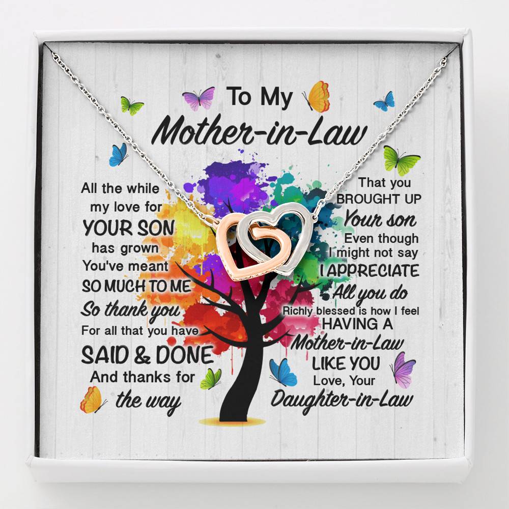 To My Mother In Law All The While My Love For Your Son Has Grown Interlocking Hearts Pendant Necklace - Interlocking Hearts Necklace