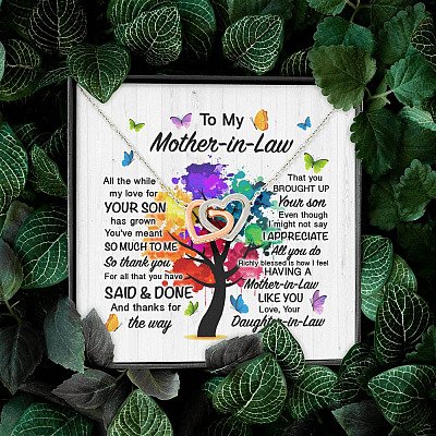 To My Mother In Law All The While My Love For Your Son Has Grown Interlocking Hearts Pendant Necklace