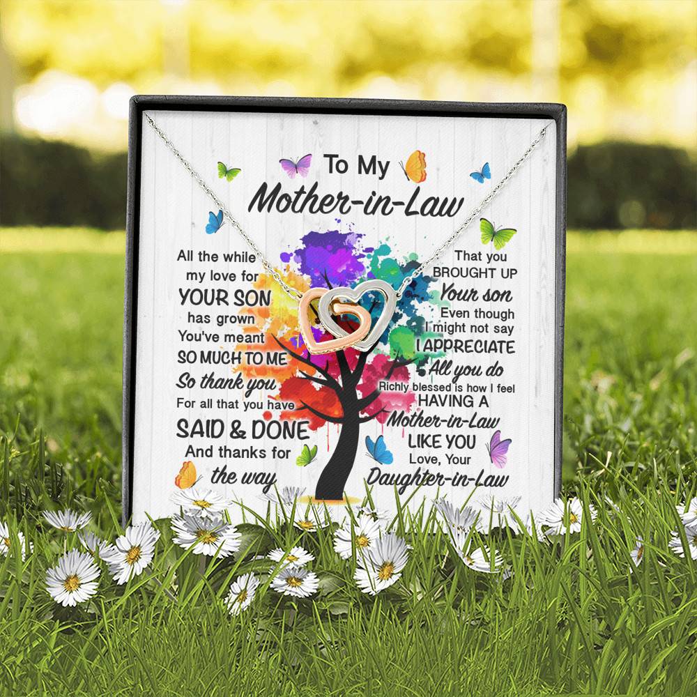 To My Mother In Law All The While My Love For Your Son Has Grown Interlocking Hearts Pendant Necklace