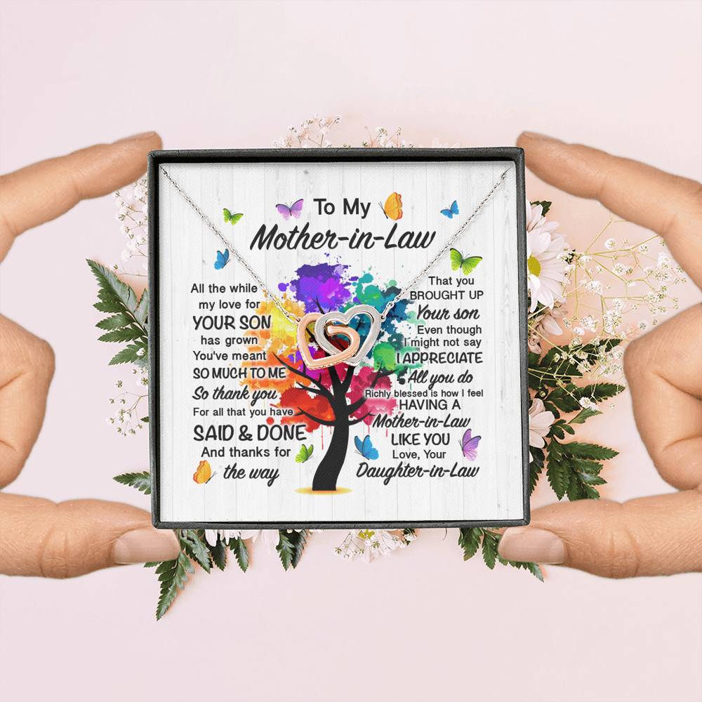 To My Mother In Law All The While My Love For Your Son Has Grown Interlocking Hearts Pendant Necklace