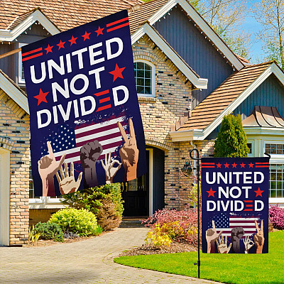 Alternative view of United Not Divided Hands Raising American Biden Flag - Democratic Party Garden Flag - House Flag