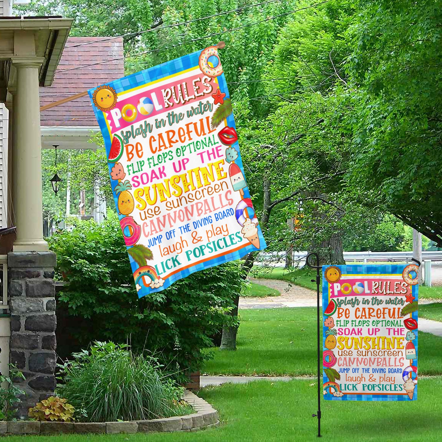 6MH. Pool rules Flag-30x40 Garden & House Mockup 1