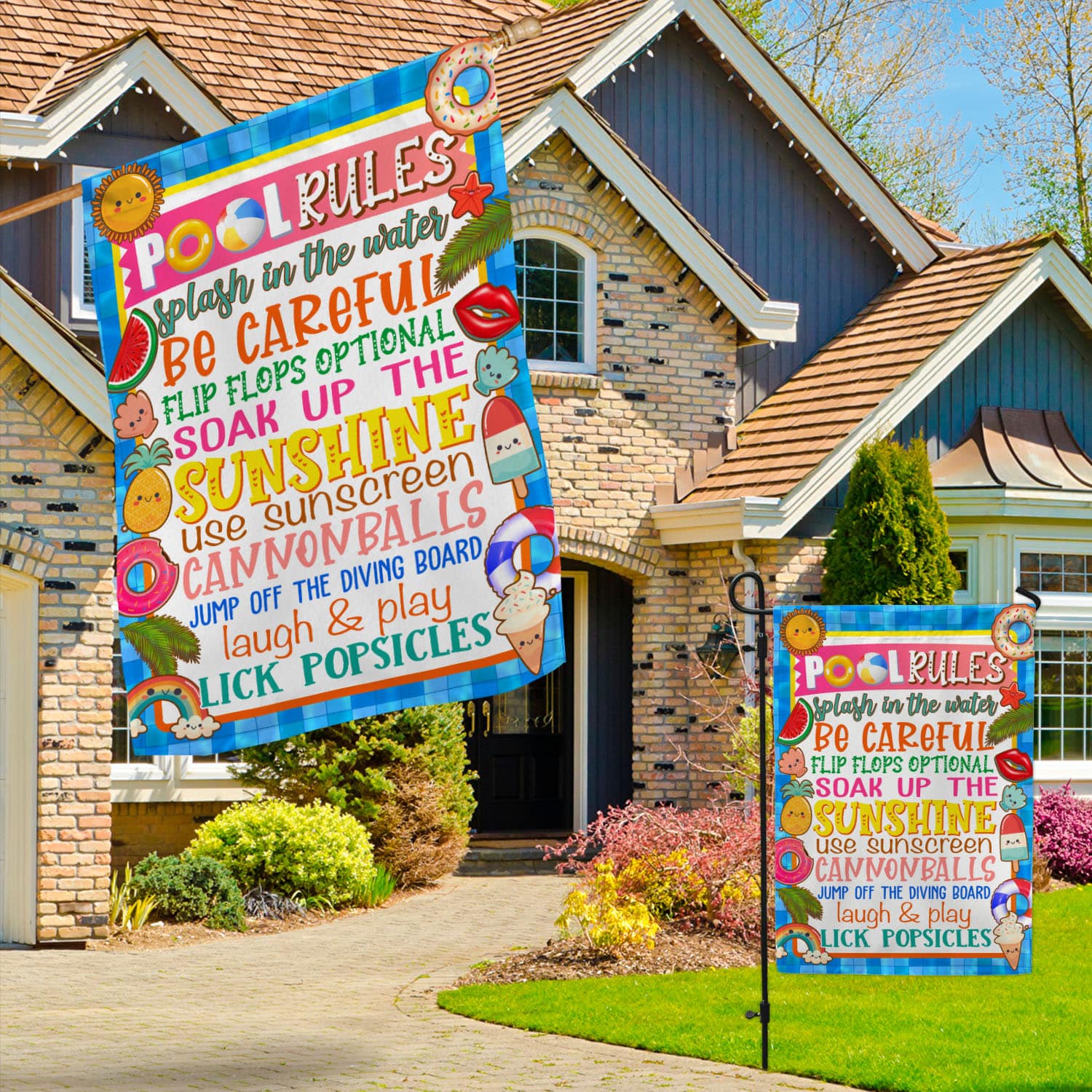 6MH. Pool rules Flag-30x40 Garden & House Mockup 3