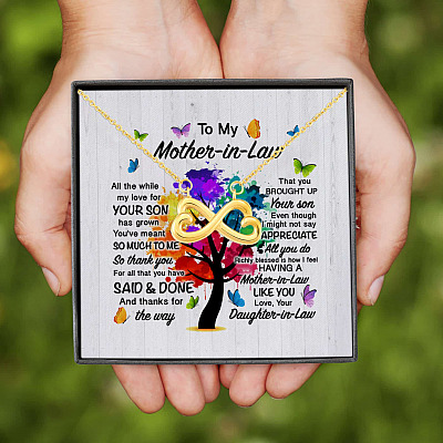 Alternative view of To My Mother In Law All The While My Love For Your Son Has Grown Infinity Heart Pendant Necklace
