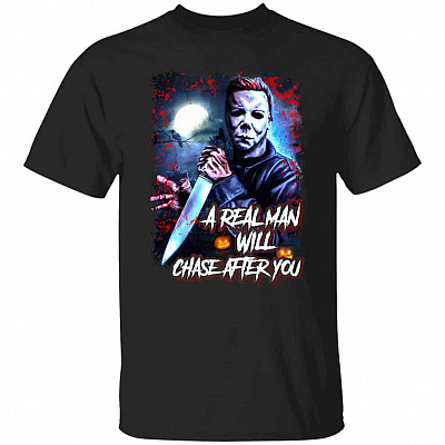 A Real Man Will Chase Tshirt, Black, Unisex T-Shirt