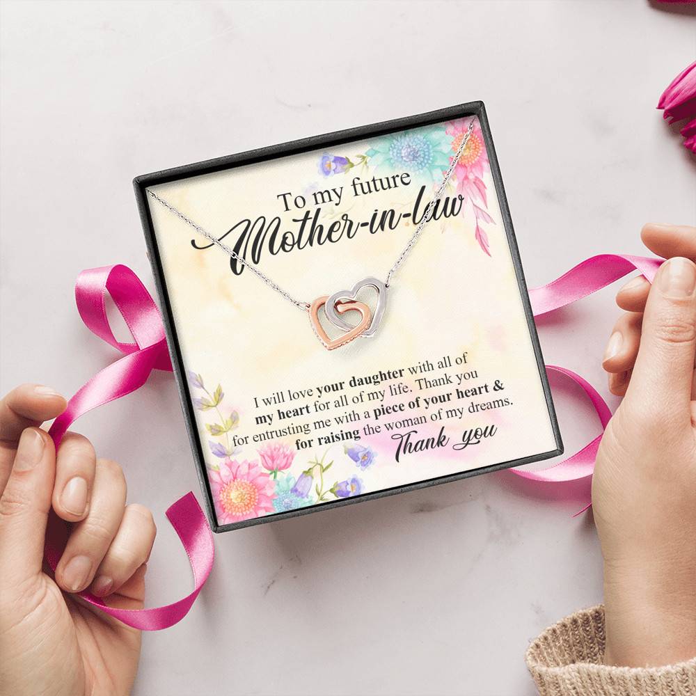 To My Future Mother In Law I Will Love Your Daughter With All Of My Heart From Groom Interlocking Hearts Pendant Necklace