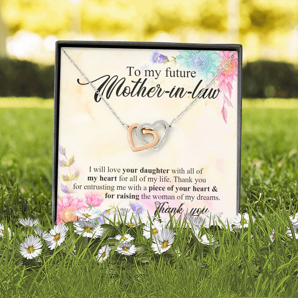 To My Future Mother In Law I Will Love Your Daughter With All Of My Heart From Groom Interlocking Hearts Pendant Necklace