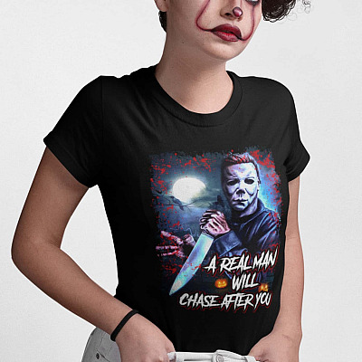 Alternative view of A Real Man Will Chase After You Halloween Killer T-Shirt
