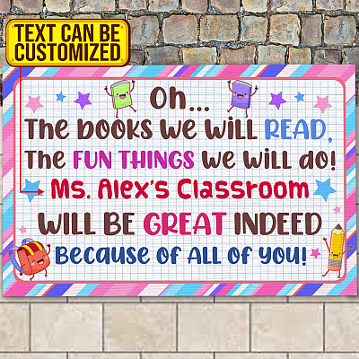 Personalized Name Teacher The Book We Will Read Classroom Indoor Doormat - Custom Teacher Doormat Outdoor