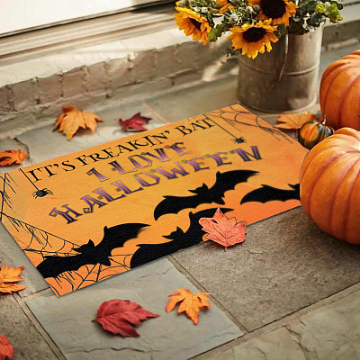 Alternative view of It's Freakin' Bats I Love Halloween Doormat Halloween Decorations Entrance Indoor Outdoor Decorative Doormat