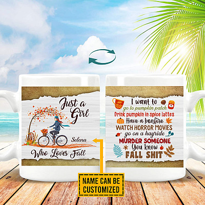 Personalized Name Just a Girl Who Loves Fall Want To Go to Pumpkin Patch Ceramic Coffee Mug - Beer Stein - Water Bottle