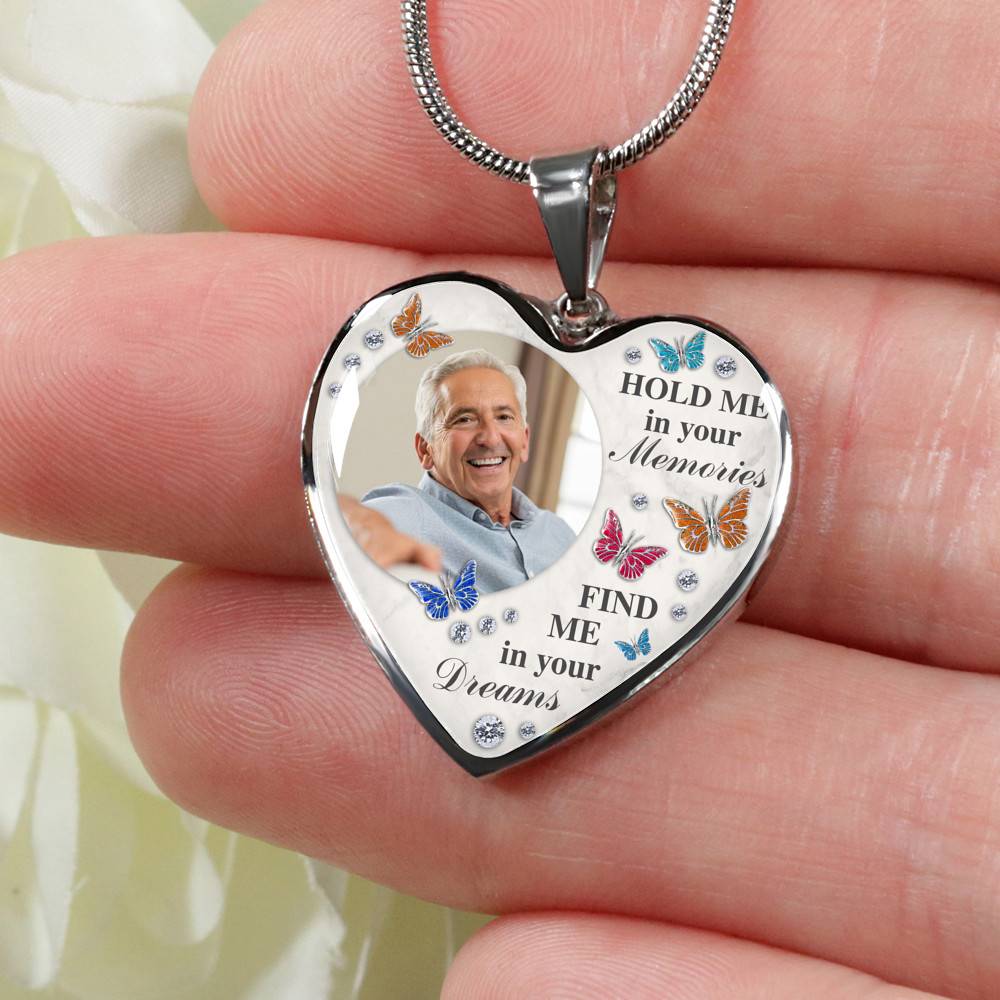 Personalized Photo Hold Me In Your Memories Find Me In Your Dreams Memorial Luxury Heart Pendant Necklace Personalized Photo Hold Me In Your Memories Find Me In Your Dreams Memorial Luxury Heart Pendant Necklace