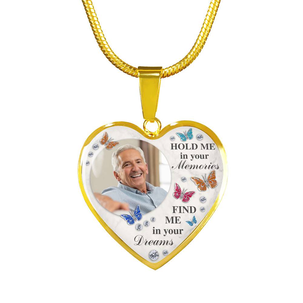 Personalized Photo Hold Me In Your Memories Find Me In Your Dreams Memorial Luxury Heart Pendant Necklace Personalized Photo Hold Me In Your Memories Find Me In Your Dreams Memorial Luxury Heart Pendant Necklace