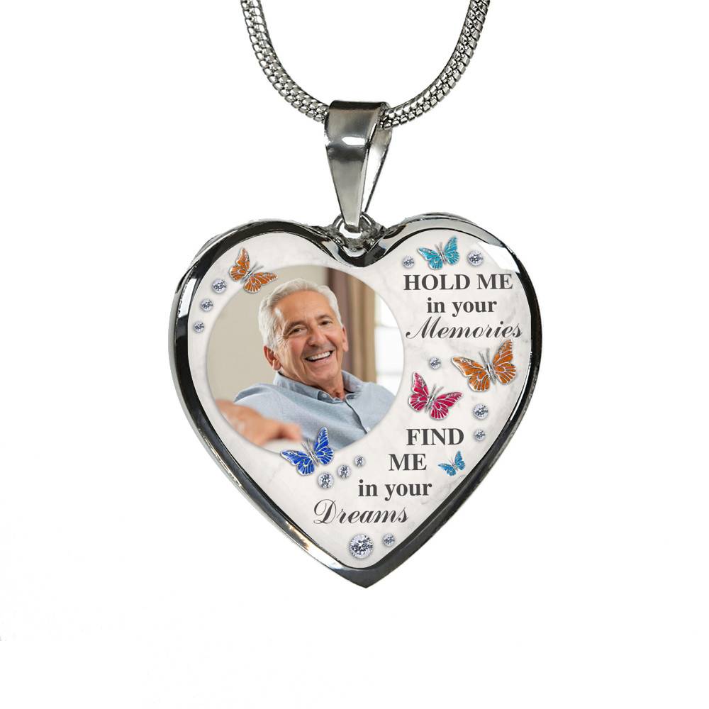 Personalized Photo Hold Me In Your Memories Find Me In Your Dreams Memorial Luxury Heart Pendant Necklace Personalized Photo Hold Me In Your Memories Find Me In Your Dreams Memorial Luxury Heart Pendant Necklace