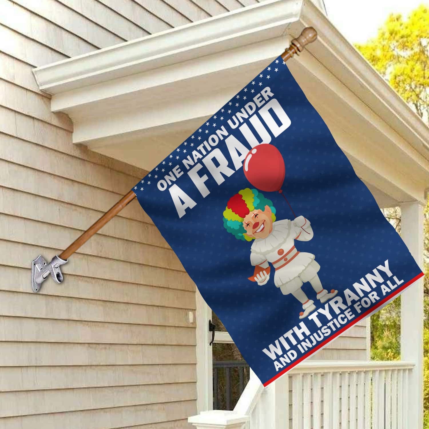 5KT. Clawn Joe Biden One Nation Fraud 30X40 House Flag Mockup 2