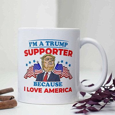 Alternative view of I'm a Trump Supporter Because I Love America Coffee Mug - Beer Stein - Water Bottle - Color Changing Mug