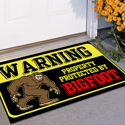 Alternative view of Warning Property Protected By Big-foot Outdoor Indoor Doormat - Funny Sasquatch Door Mat Entry Rug