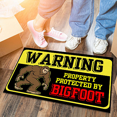 Warning Property Protected By Big-foot Outdoor Indoor Doormat - Funny Sasquatch Door Mat Entry Rug