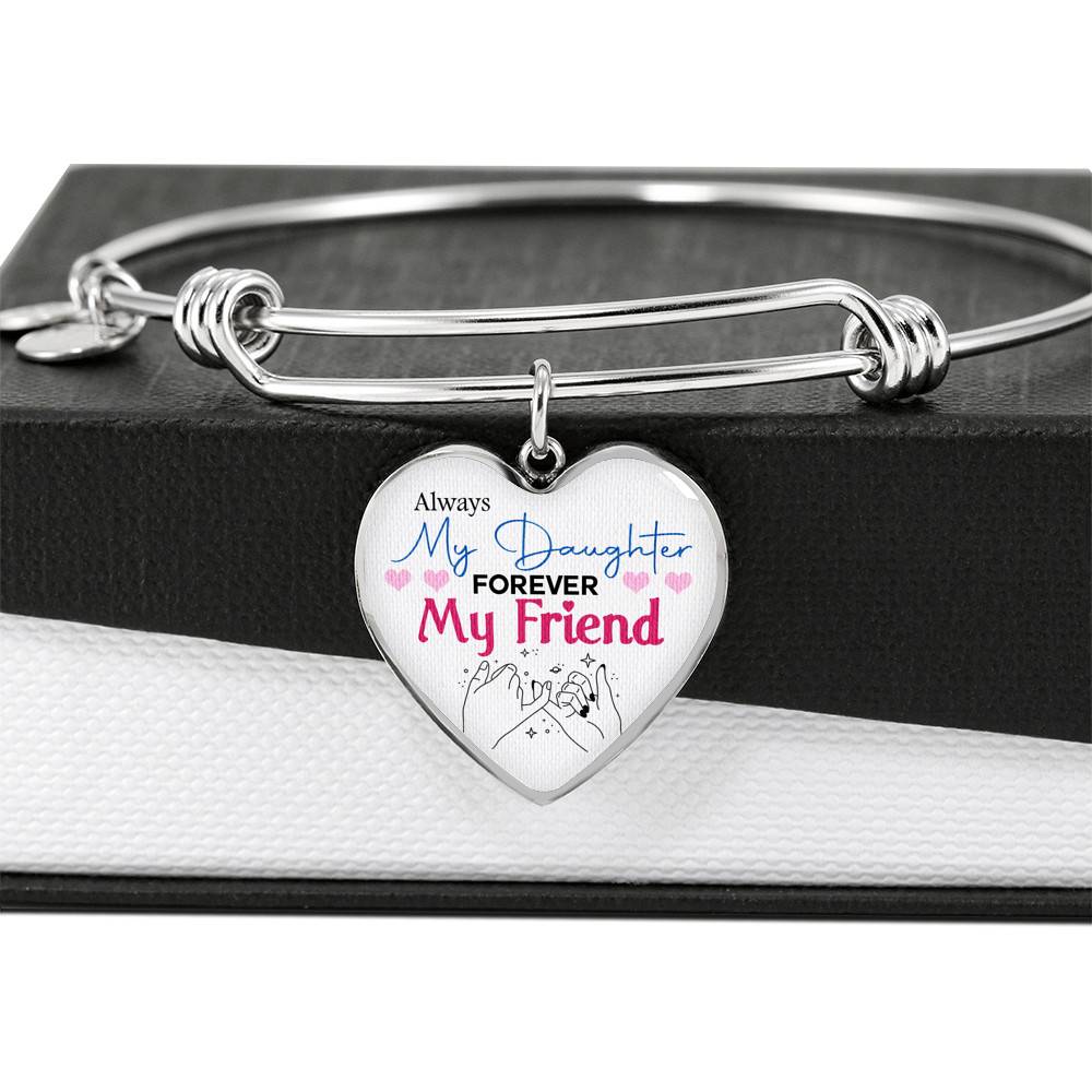 Always My Daughter Forever My Friend Mom and Daughter Matching Gifts Heart Pendant Necklace - Bangle