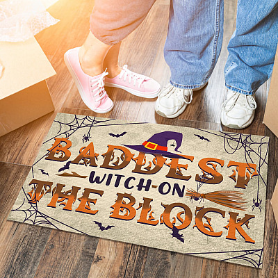 Alternative view of Halloween Baddest Witch on the Block Doormat - Funny Halloween Indoor Outdoor Doormat
