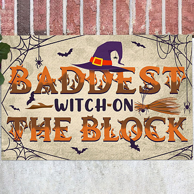 Halloween Baddest Witch on the Block Doormat - Funny Halloween Indoor Outdoor Doormat