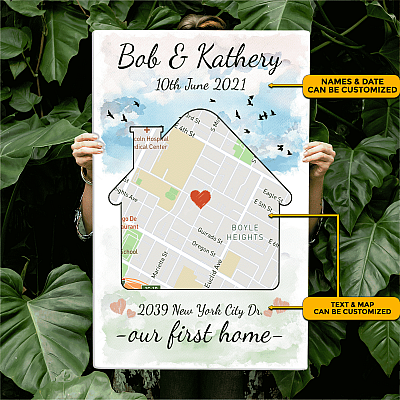 Personalised Housewarming Gifts Our First Home Custom Home Map Street Map Framed Canvas - Unframed Poster