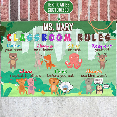 Personalized Classroom Rules Indoor Doormat - Custom Name Teacher Classroom Outdoor Door Mat