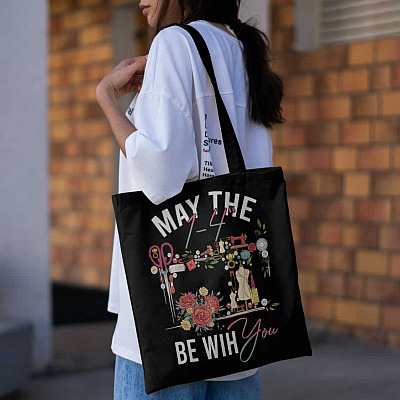 Alternative view of May The 1/4 Be With You All Over Print Tote Bag - Funny Sewing Machine Quilting Shoulder Bag