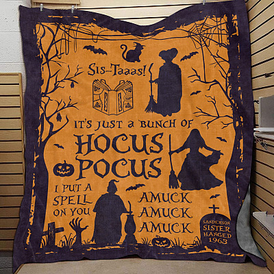 Halloween It Just a Bunch of Hocus Fleece Blanket - Mink Sherpa Blanket - Woven Blanket