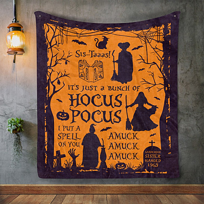 Alternative view of Halloween It Just a Bunch of Hocus Fleece Blanket - Mink Sherpa Blanket - Woven Blanket
